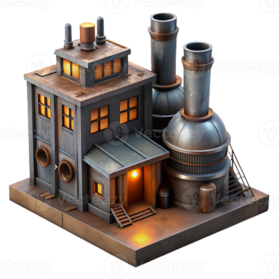 wonderful artistic A decaying industrial factory, rusting metal, dim lighting, dystopian style exclusive png