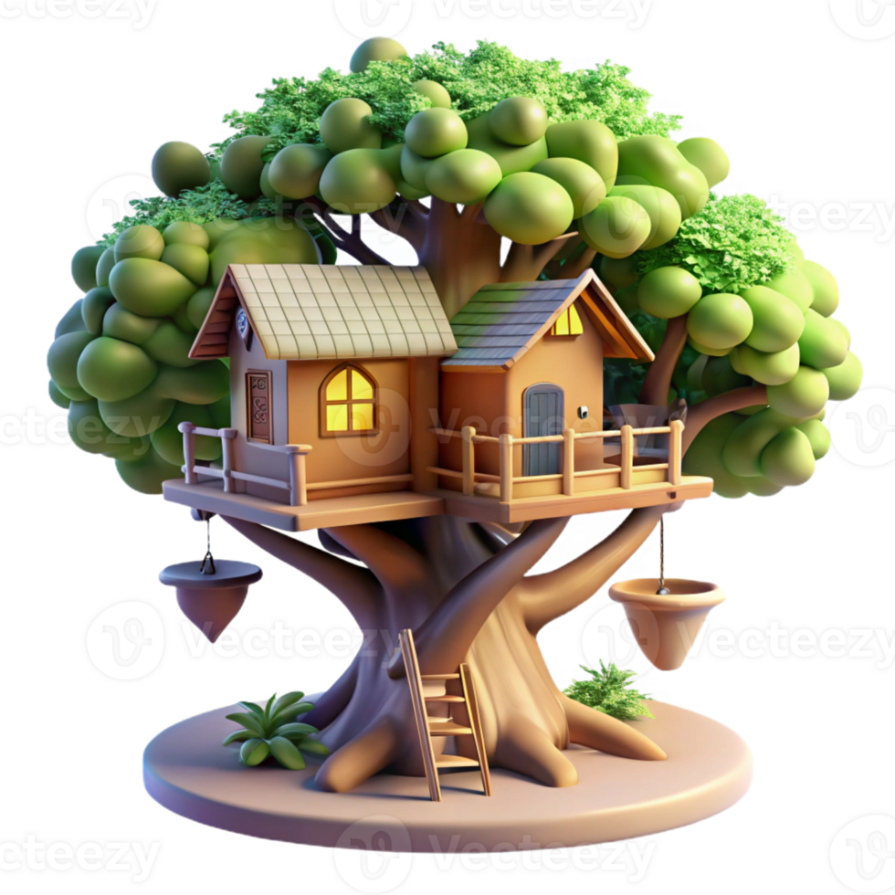 dramatic vintage An elaborate treehouse nestled in a giant tree, dappled sunlight, fantasy style authentic png