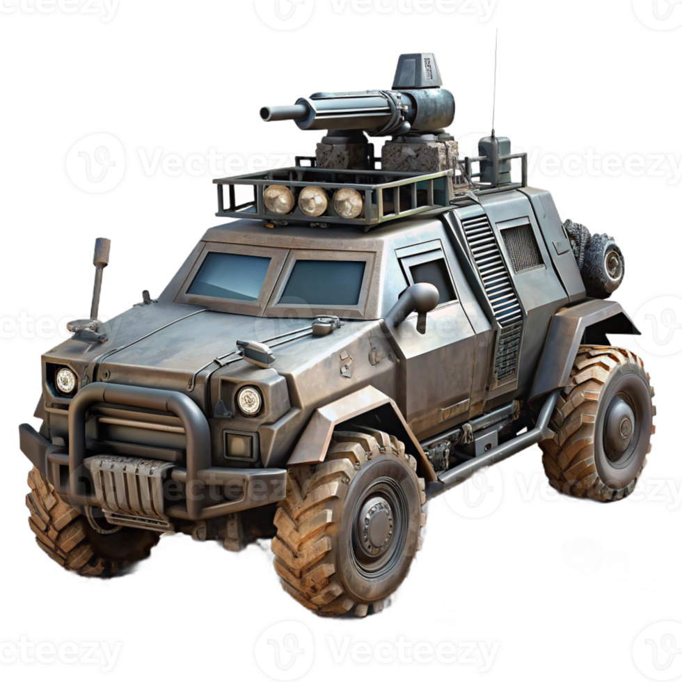 elegant abstract A heavily armored vehicle, bristling with weapons, patrolling a desolate wasteland. Gritty, military style, high contrast lighting high resolution png