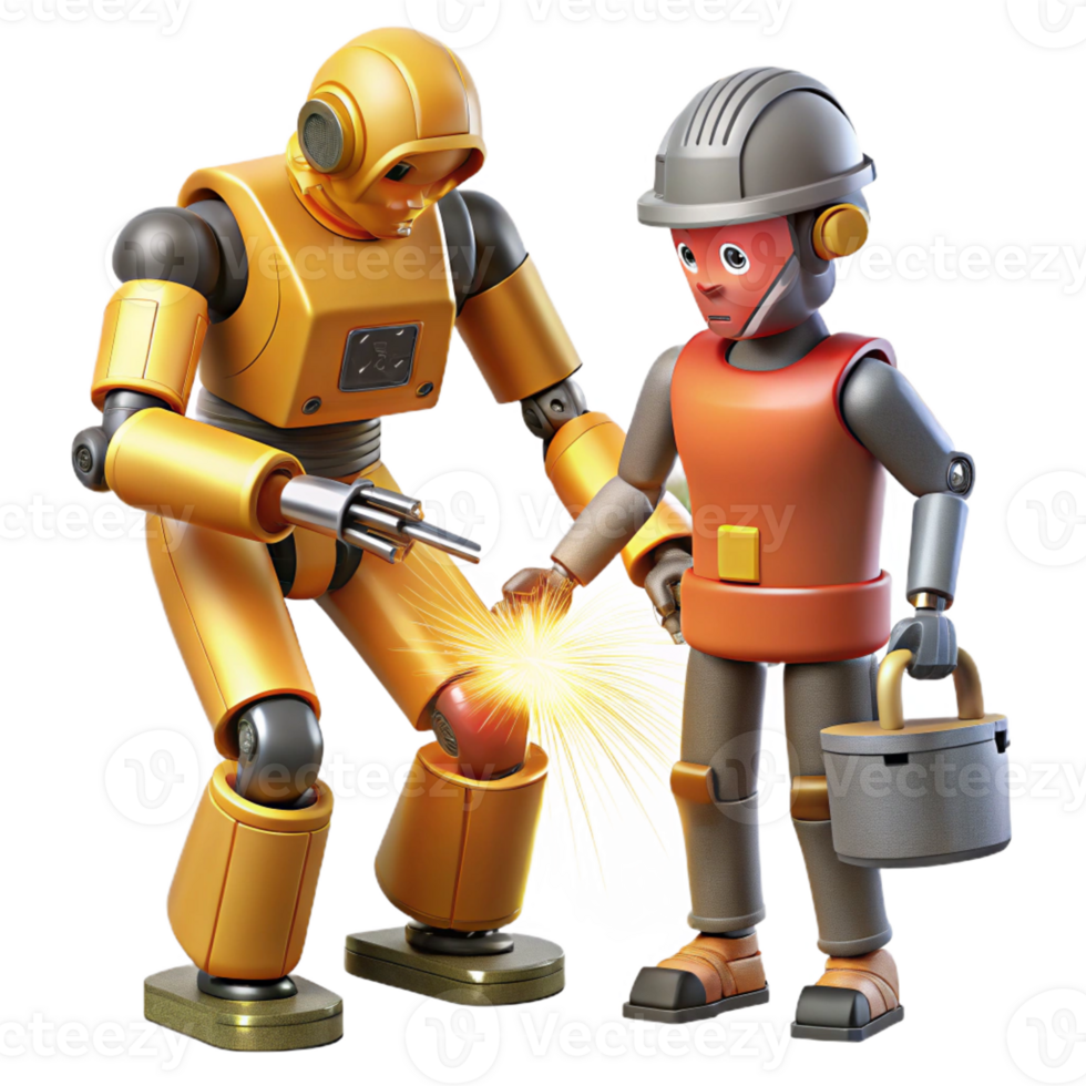 extraordinary traditional A robotic exoskeleton assisting a construction worker, illuminated by the sparks of welding torches. Industrial photography style high resolution png