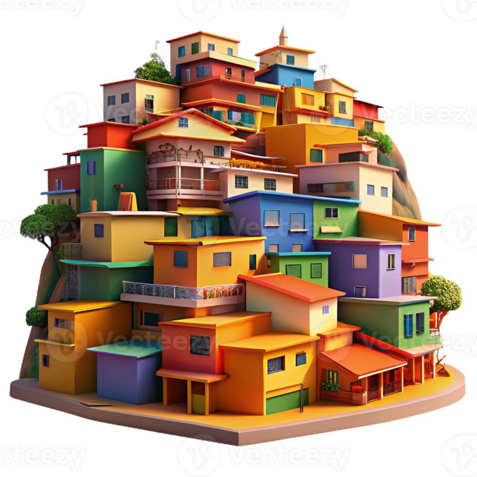 vibrant rustic A vibrant, colorful favela built into a hillside, warm sunlight, vibrant style, painterly style original png