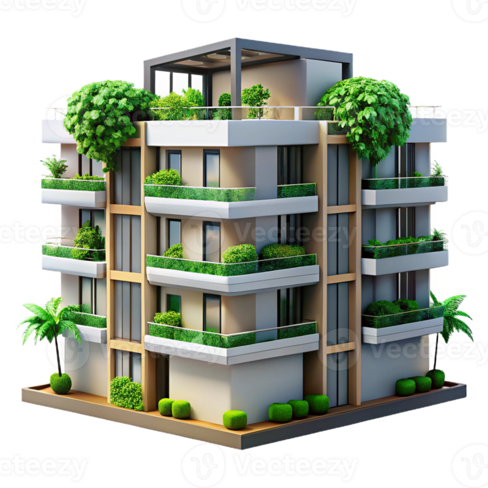 wonderful artistic A modern apartment building with balconies overflowing with plants, urban jungle style, daylight detailed png