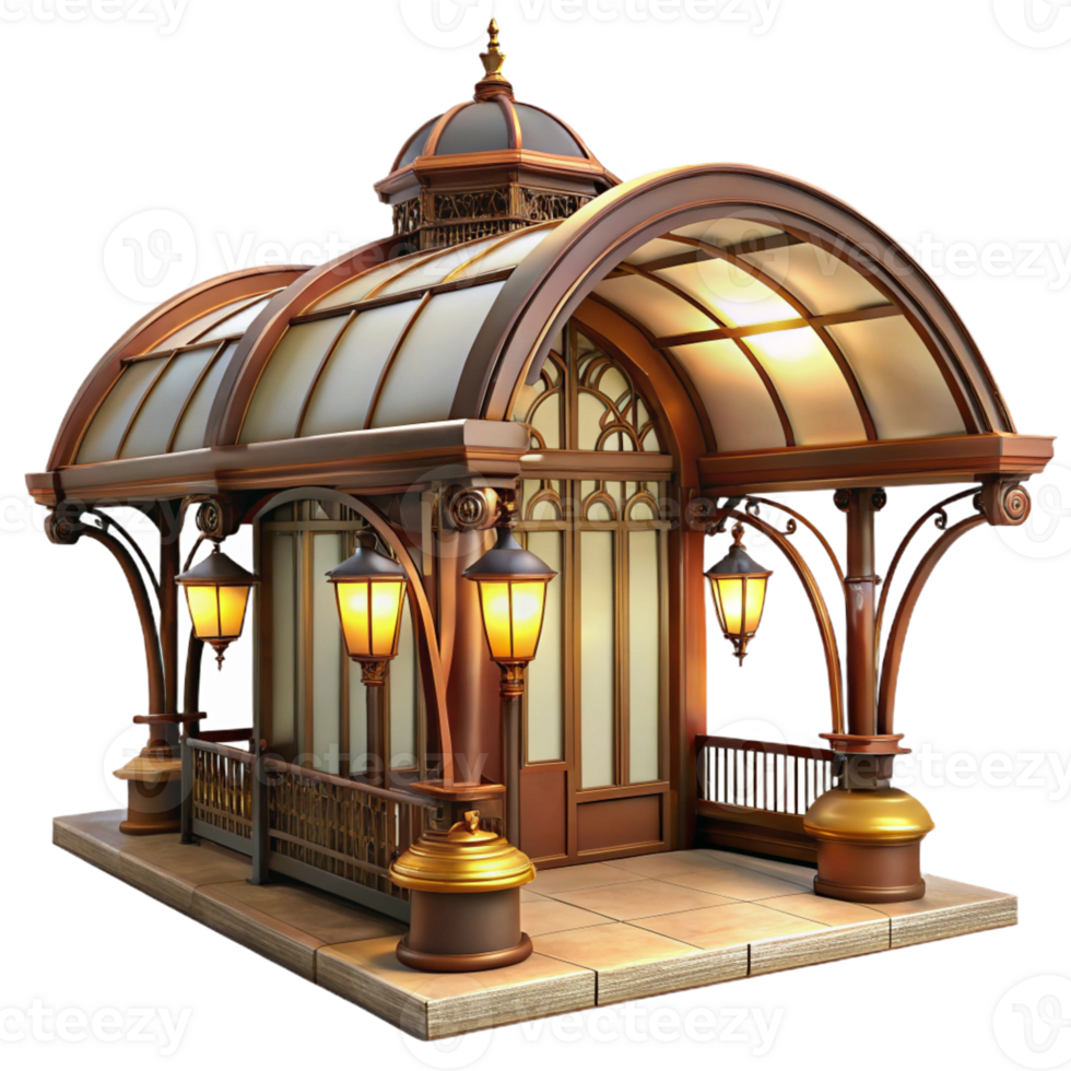 magnificent abstract A sprawling Art Nouveau metro station, intricate ironwork, warm incandescent lighting, vintage style authentic png