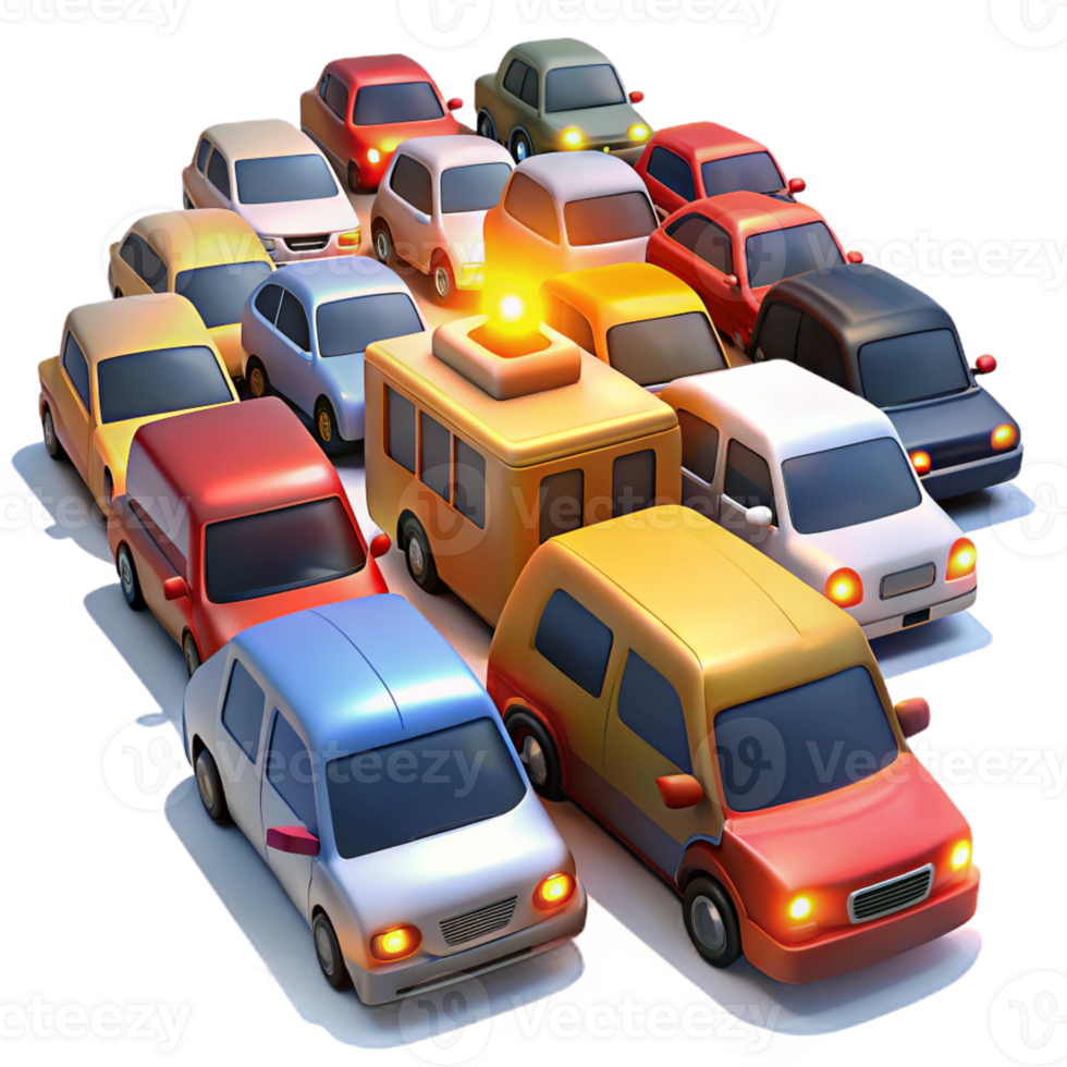 wonderful minimalist Traffic jam at rush hour, cars and buses, bright headlights and brake lights, chaotic energy exclusive png