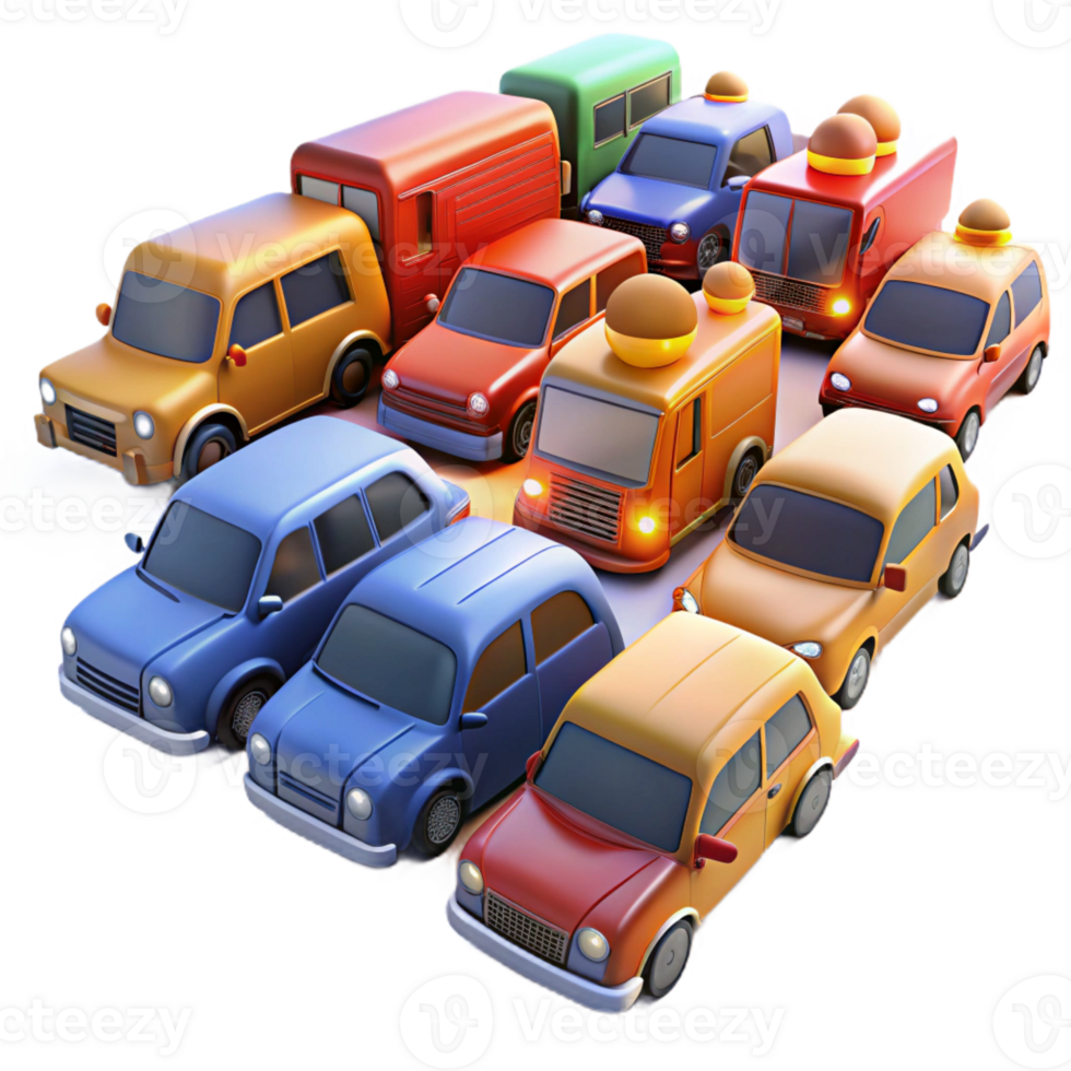 dramatic classic Traffic jam at rush hour, cars and buses, bright headlights and brake lights, chaotic energy high resolution png