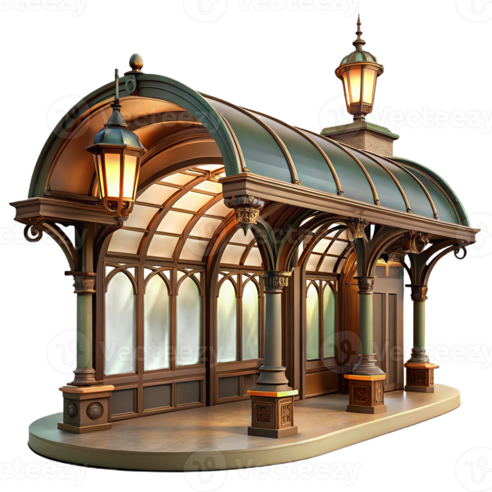 vibrant classic A sprawling Art Nouveau metro station, intricate ironwork, warm incandescent lighting, vintage style high quality png