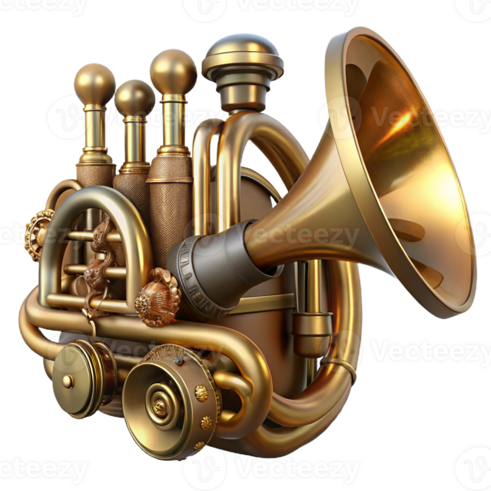 magnificent rustic A steampunk musical instrument, crafted from brass and wood, intricate keys and levers, dramatic spotlighting, Art Nouveau style genuine png