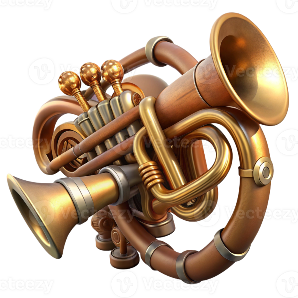 beautiful minimalist A steampunk musical instrument, crafted from brass and wood, intricate keys and levers, dramatic spotlighting, Art Nouveau style high resolution png