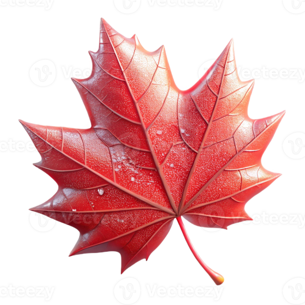 impressive traditional A single, perfect red maple leaf, delicately veined, caught in a spiderweb glistening with morning dew, lit by soft, diffused sunlight. Hyperrealistic style authentic png