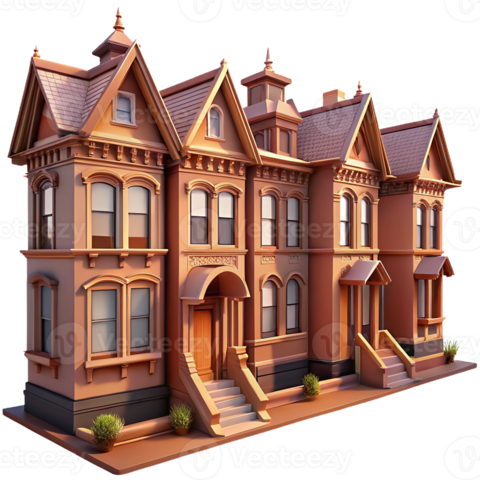 wonderful contemporary A row of brownstone houses with intricate architectural details, soft morning light, classic style high quality png