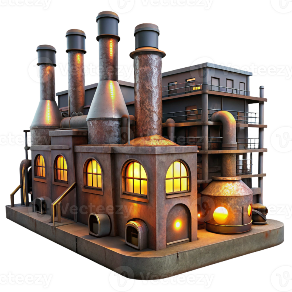 impressive vintage A desolate factory filled with rusting machinery, lit by shafts of light penetrating the grimy windows, industrial decay style, 4K png