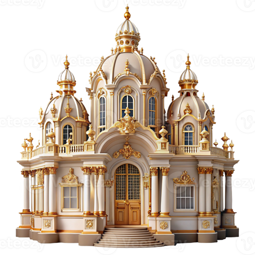 vibrant contemporary A grand Baroque palace, ornate gold detailing, opulent lighting, rococo style original png