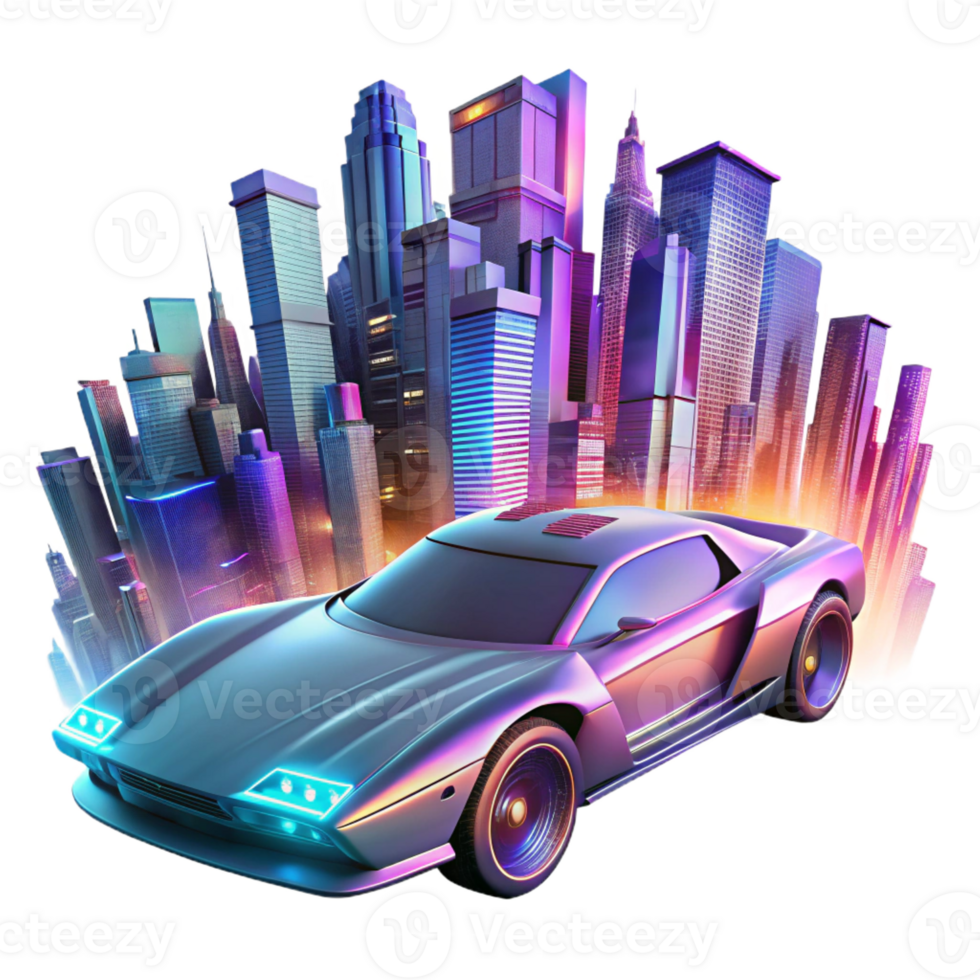 wonderful classic A futuristic vehicle speeding through a neon-lit cityscape, illuminated by streaks of light and reflections, cyberpunk and dynamic, high resolution png