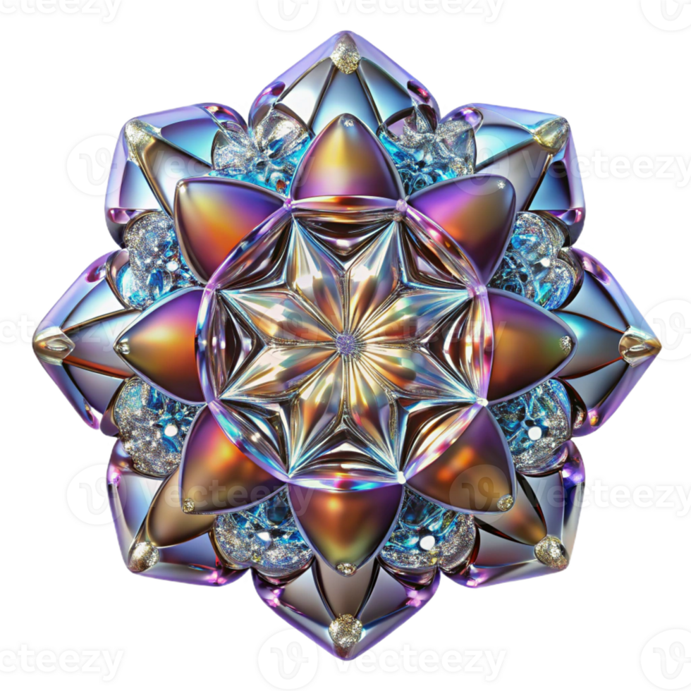 serene traditional A kaleidoscopic pattern of fractured, mirrored surfaces, reflecting a multitude of tiny lights, in a psychedelic style high resolution png