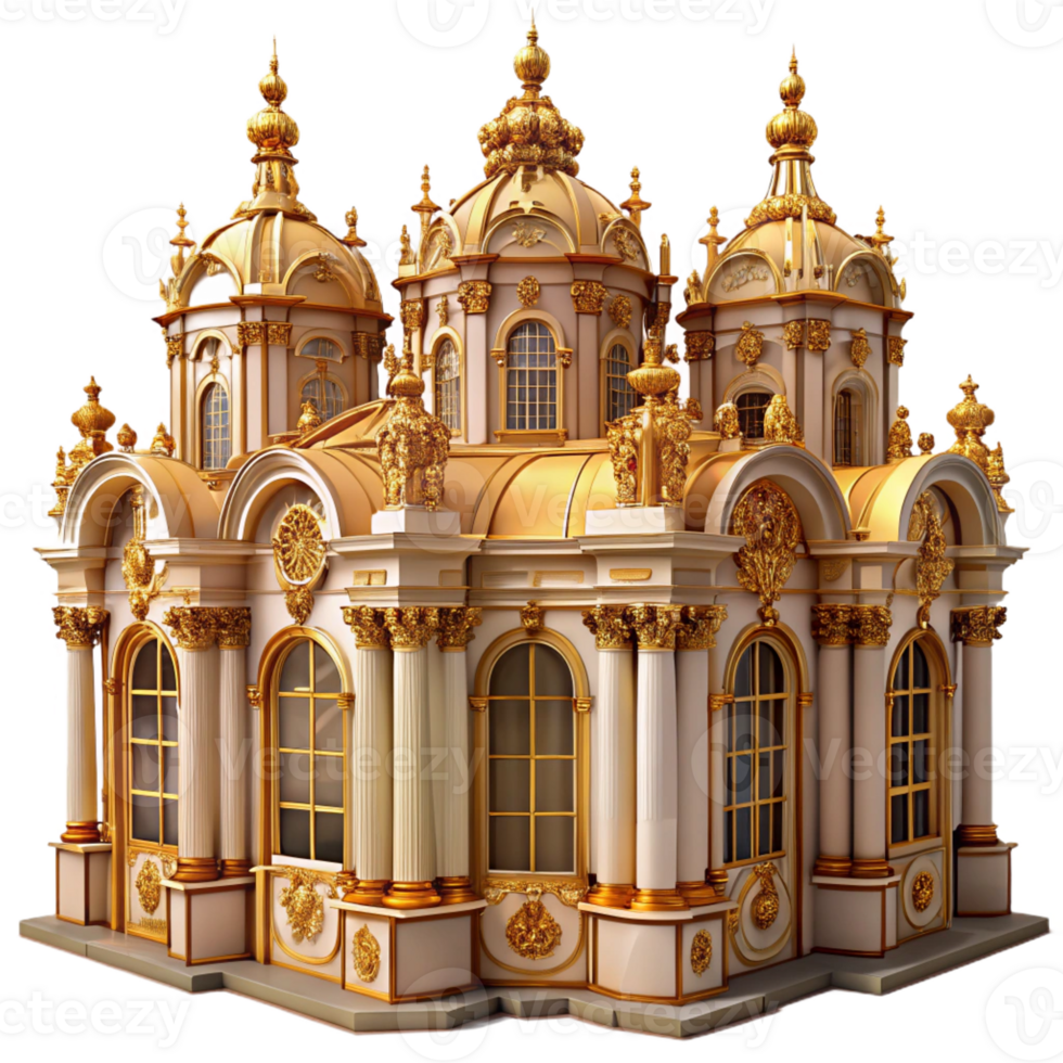 impressive minimalist A grand Baroque palace, ornate gold detailing, opulent lighting, rococo style high resolution png