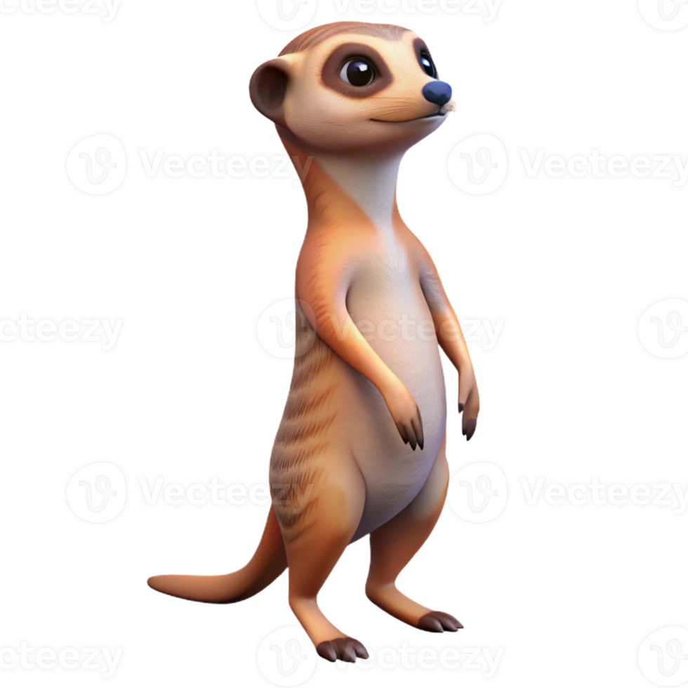 vibrant artistic A curious meerkat standing on its hind legs, scanning the horizon. Alert, watchful pose exclusive png