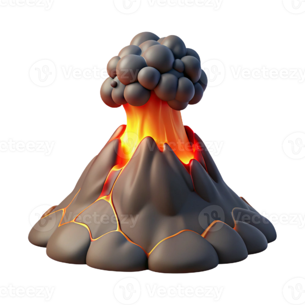 impressive minimalist A volcanic eruption with flowing lava and billowing smoke, dramatic lighting, realistic style authentic png