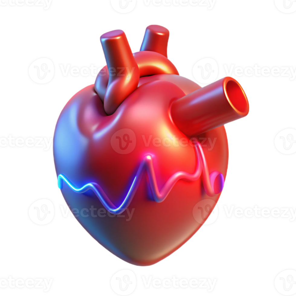 beautiful modern A holographic projection of a human heart beating, pulsating red light, medical style detailed png