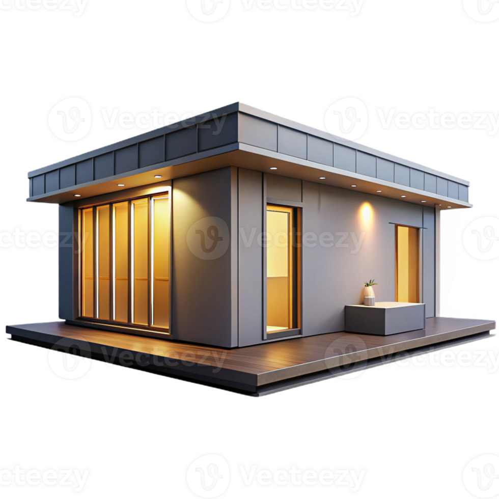 stunning abstract Prefabricated modular home, sleek minimalist design, customizable components, bright studio lighting, product design rendering authentic png