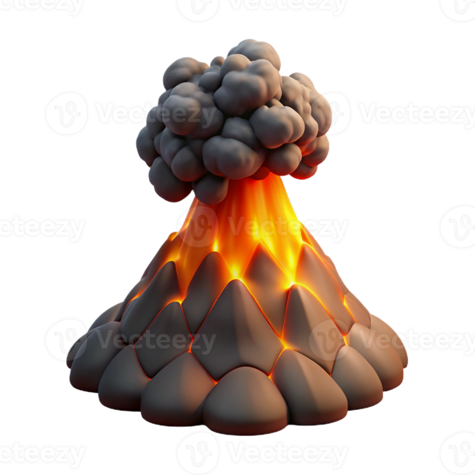 magnificent abstract A volcanic eruption with flowing lava and billowing smoke, dramatic lighting, realistic style authentic png
