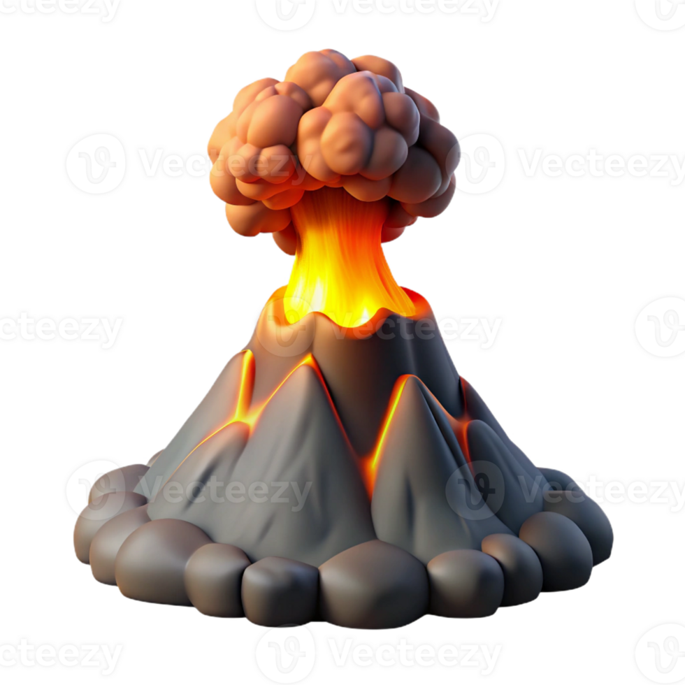 impressive contemporary A volcanic eruption with flowing lava and billowing smoke, dramatic lighting, realistic style detailed png