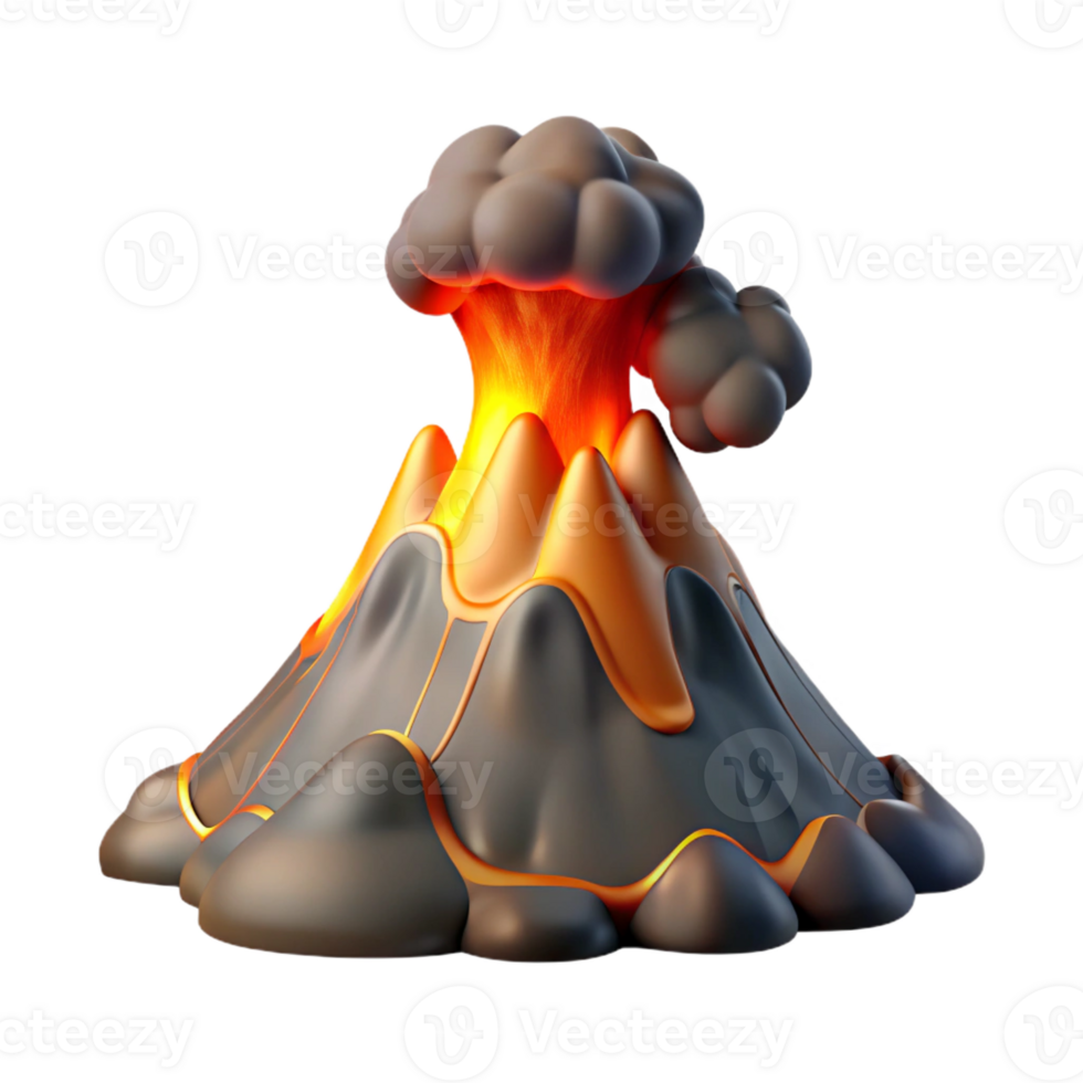 dramatic classic A volcanic eruption with flowing lava and billowing smoke, dramatic lighting, realistic style high resolution png