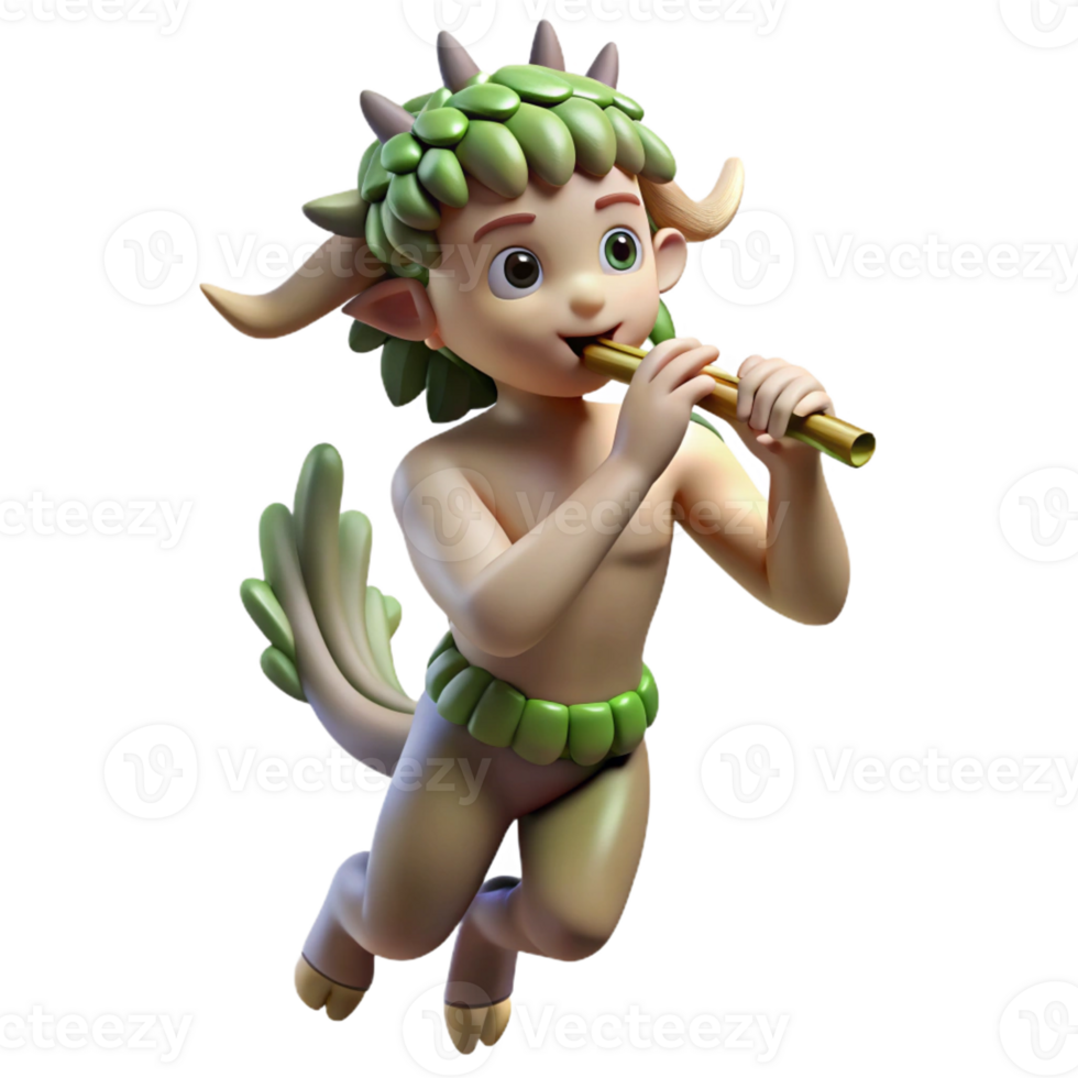 serene creative A mischievous satyr playing a pan flute in a sun-drenched forest glade, surrounded by dancing nymphs. Impressionist style detailed png