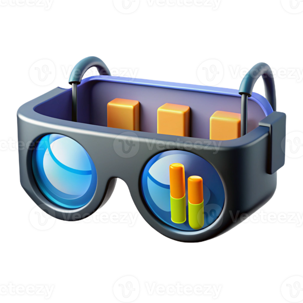 serene classic A pair of augmented reality glasses displaying complex data visualizations, sharp, clean lighting, minimalist style premium png