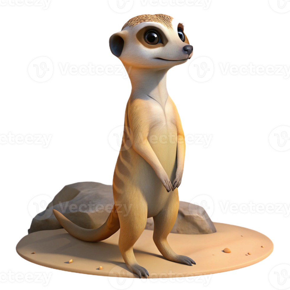 dramatic minimalist A curious meerkat standing on its hind legs, scanning the desert landscape under the harsh midday sun, in a photorealistic style original png