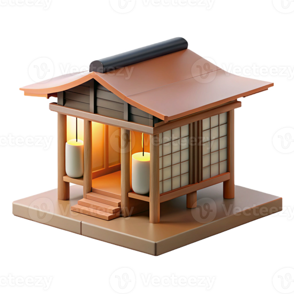 vibrant contemporary Japanese tea house, minimalist design, natural wood and paper, soft diffused light, serene illustration style high resolution png