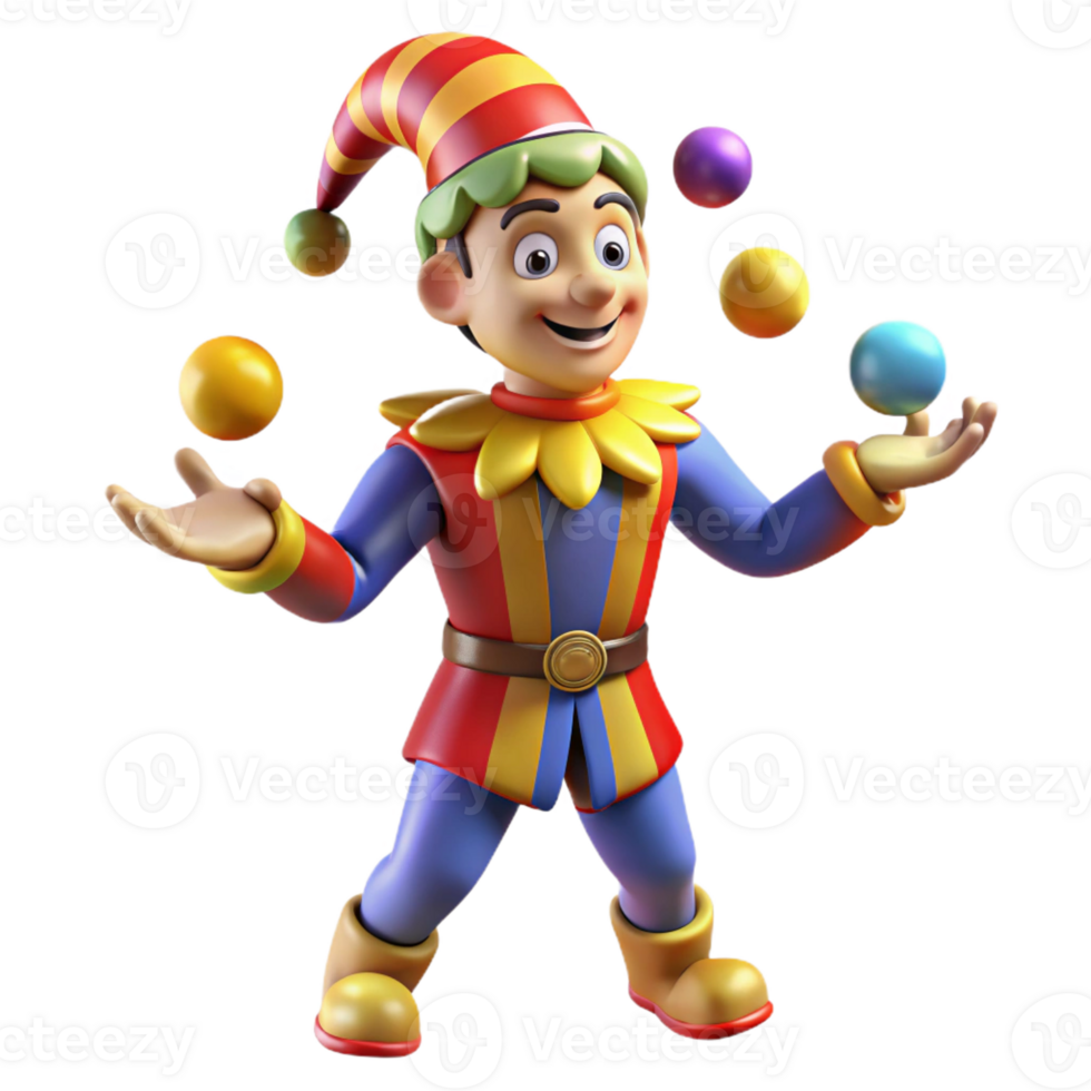 wonderful creative A medieval jester juggling, colorful costume, bright stage lighting, cartoonish style genuine png