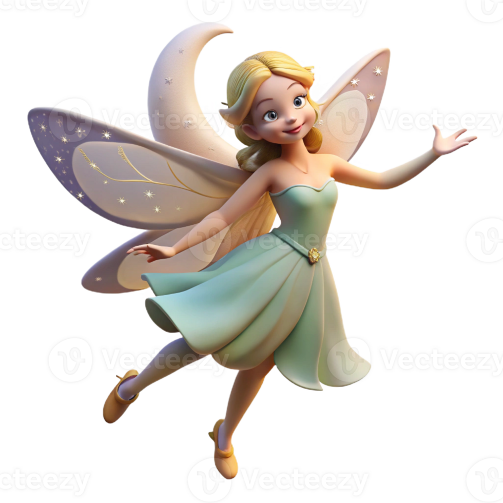 wonderful artistic A playful fairy with delicate wings and a shimmering dress, dancing in a moonlit meadow, illuminated by the soft glow of the moon. Romantic style premium png