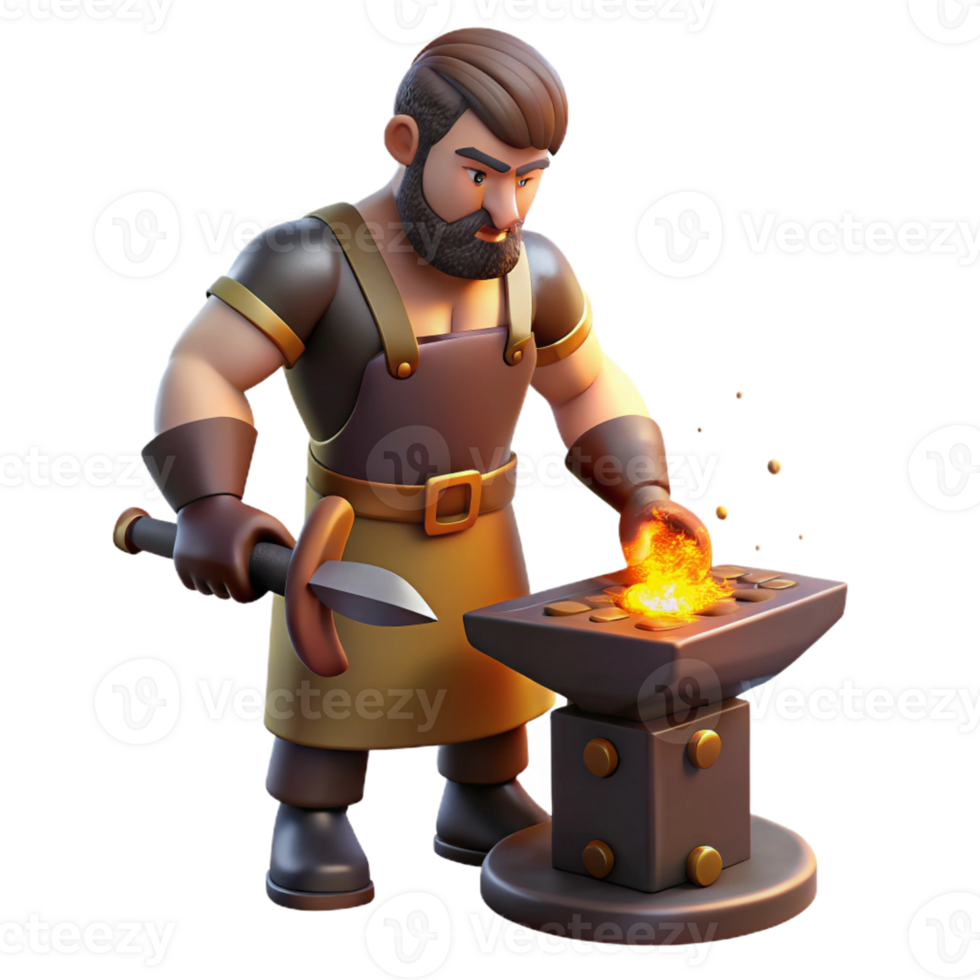 stunning minimalist A skilled Hephaestus forging a weapon in his fiery forge. Realism style. Fiery, industrial lighting detailed png