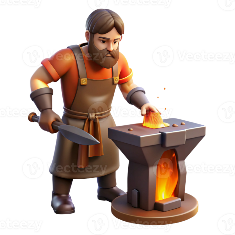 wonderful traditional A skilled Hephaestus forging a weapon in his fiery forge. Realism style. Fiery, industrial lighting 4K png