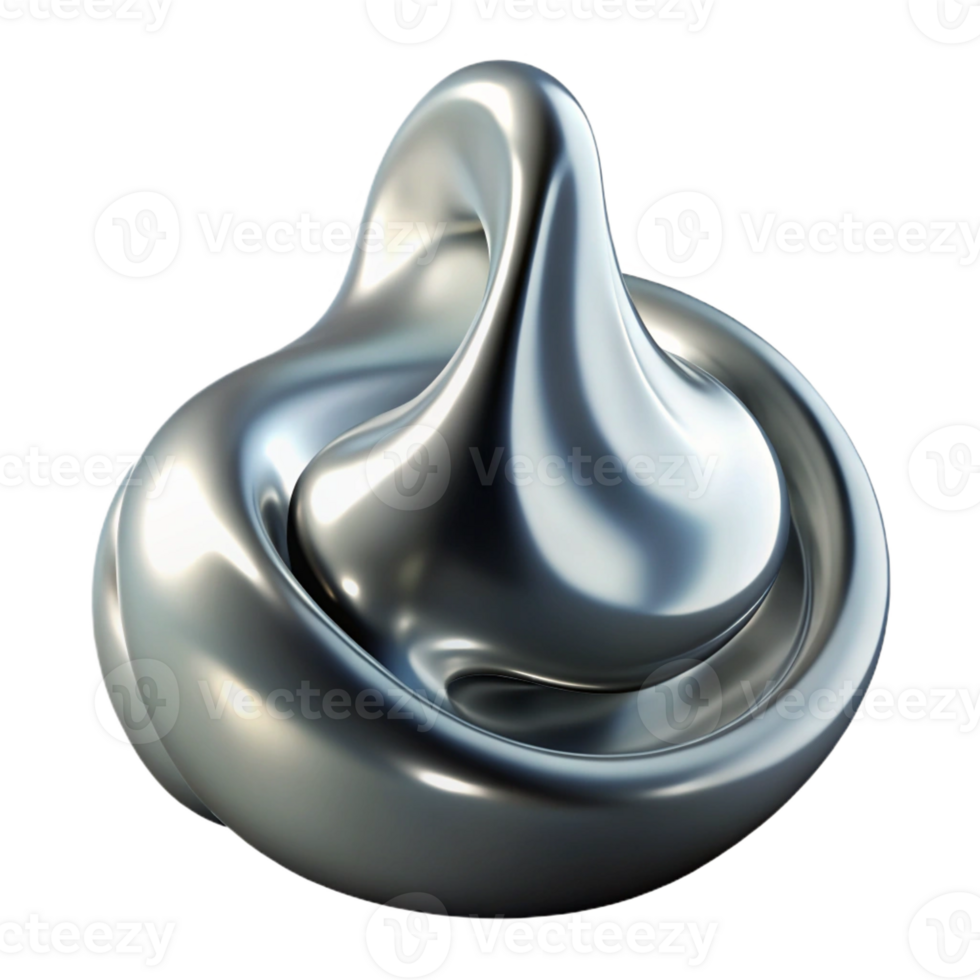 serene rustic A flowing, organic form resembling liquid metal, with a chrome finish reflecting an unseen light source, in a hyperrealistic style detailed png