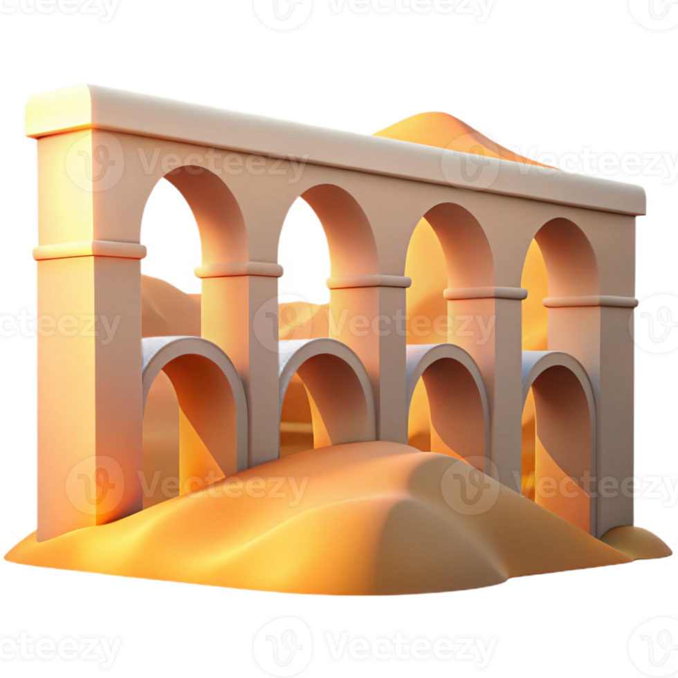 magnificent abstract Roman aqueduct, arched structure, rolling hills, golden hour lighting, historical style original png