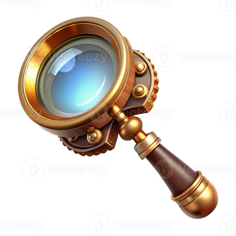 impressive modern A steampunk magnifying glass, brass and glass, intricate engravings, bright, focused lighting exclusive png