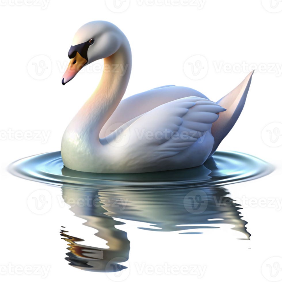 beautiful contemporary A graceful swan gliding across a still lake, serene lighting, impressionistic style 4K png