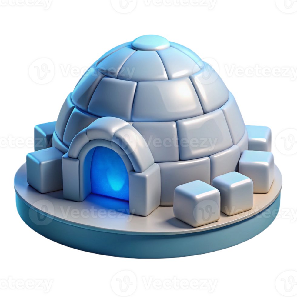 magnificent contemporary Igloo on the Arctic tundra, ice block construction, compact design, soft blue light, survival architecture style detailed png