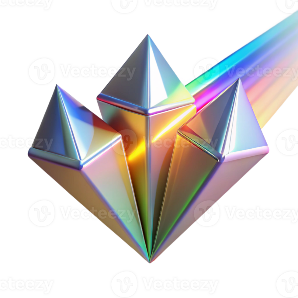 magnificent abstract A cluster of levitating, geometric prisms, refracting light into a spectrum of colors, illuminated by a bright, directional light, in a minimalist, optical art style detailed png