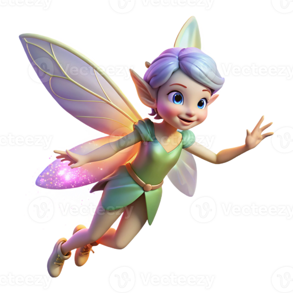 extraordinary modern A playful pixie with iridescent wings, sprinkling fairy dust, in a beam of sunlight filtering through a forest canopy. Fantasy art style 4K png