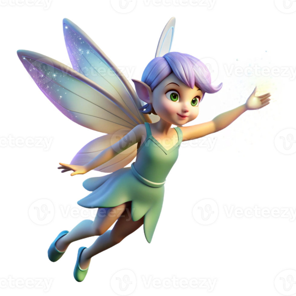 serene minimalist A playful pixie with iridescent wings, sprinkling fairy dust, in a beam of sunlight filtering through a forest canopy. Fantasy art style high resolution png