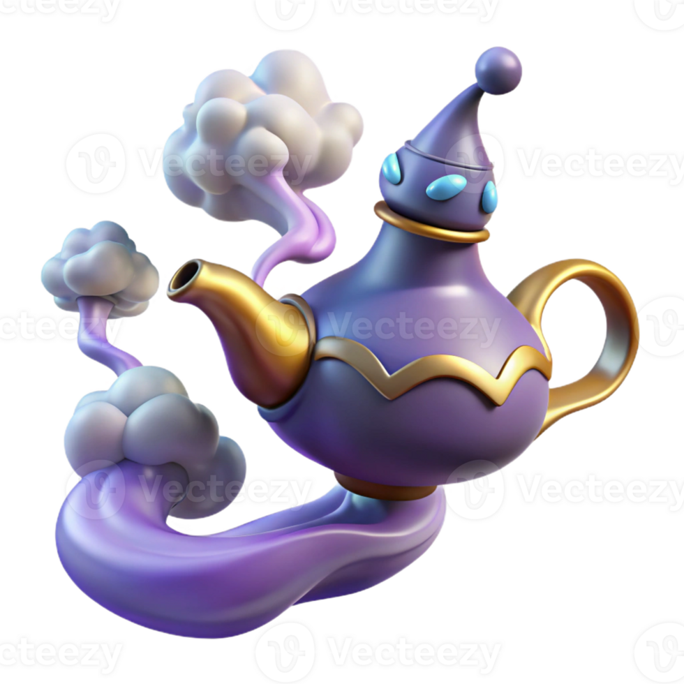 dramatic vintage A powerful djinn emerging from a magic lamp, surrounded by swirling smoke, in a mysterious, Arabian Nights style 4K png