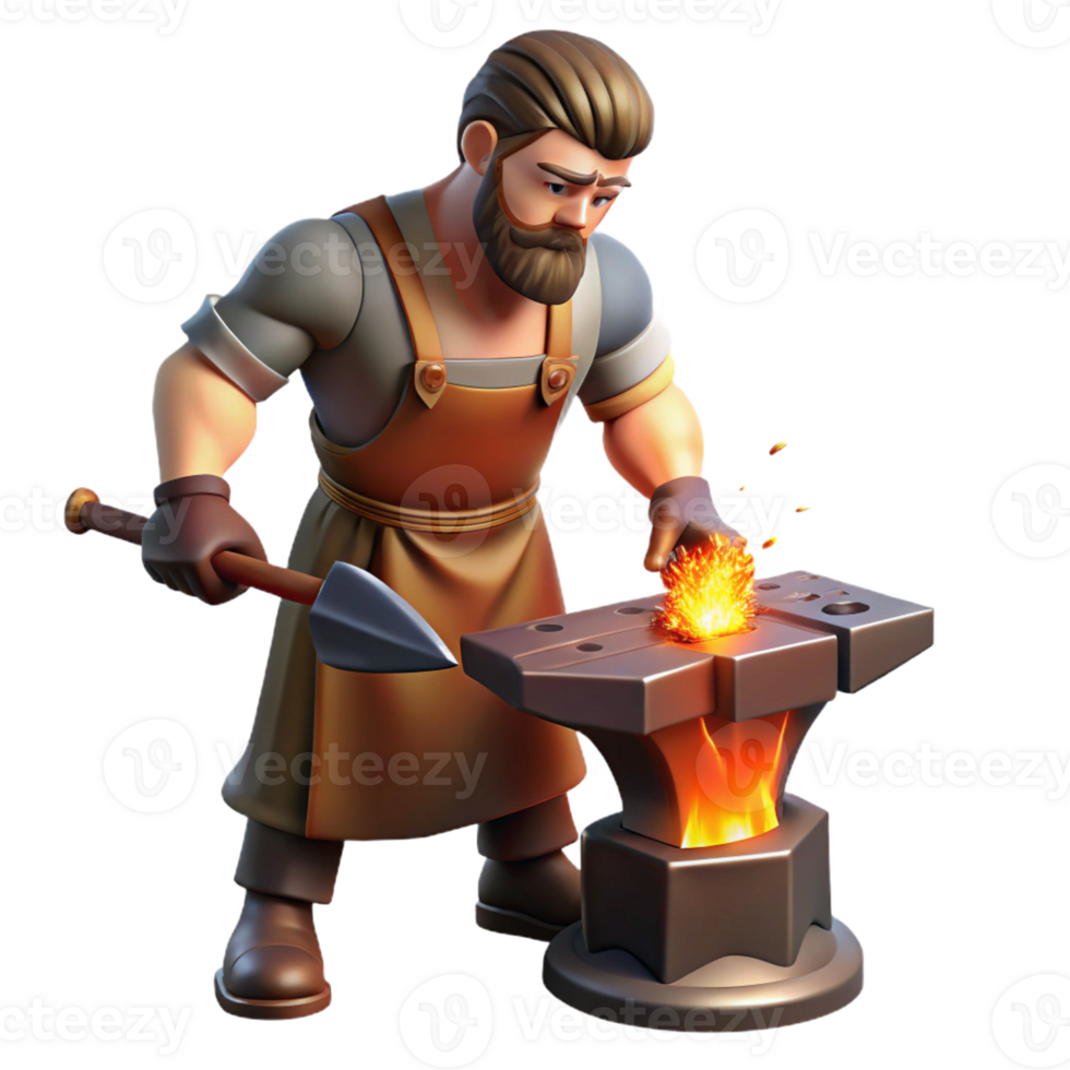 vibrant creative A skilled Hephaestus forging a weapon in his fiery forge. Realism style. Fiery, industrial lighting high resolution png