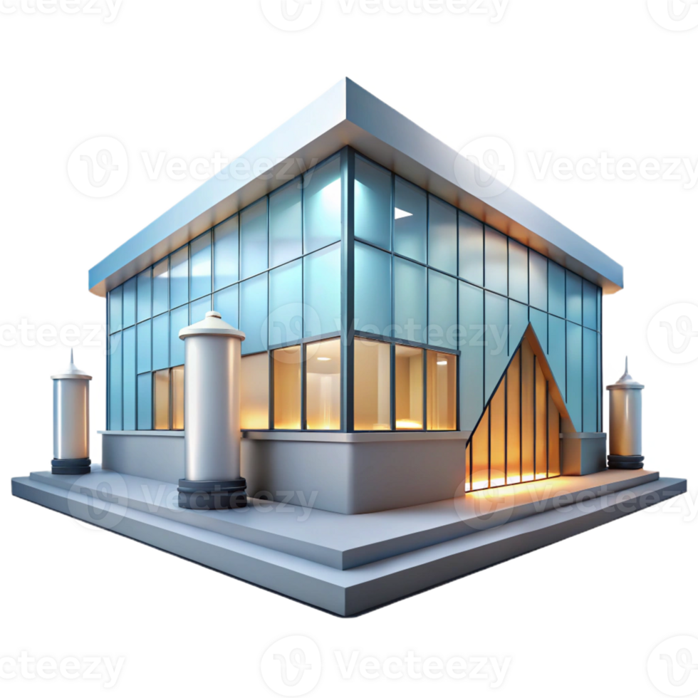 beautiful rustic A sleek, modern art museum with large glass panels, bright gallery lighting, minimalist style exclusive png