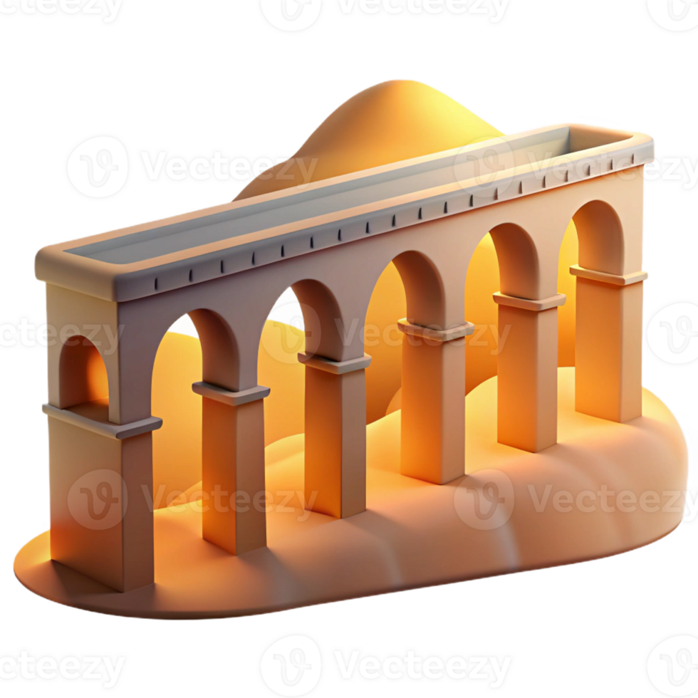 wonderful abstract Roman aqueduct, arched structure, rolling hills, golden hour lighting, historical style original png
