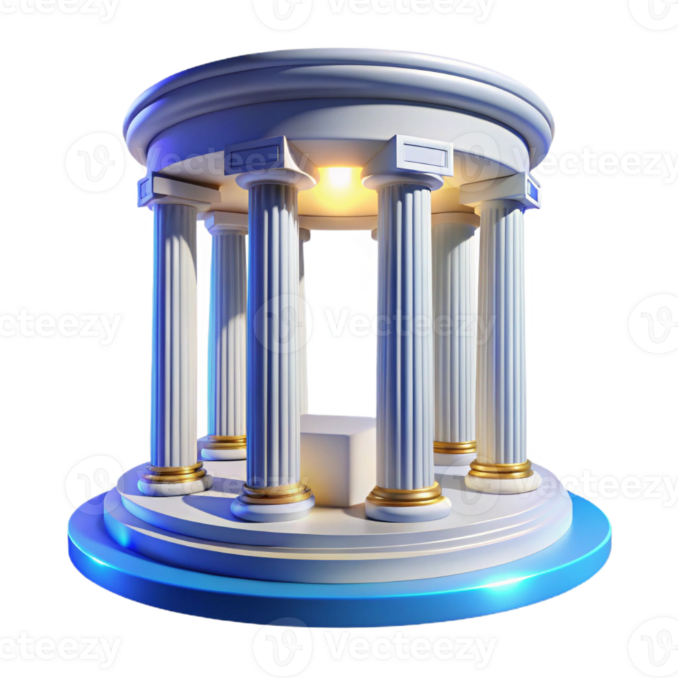 dramatic creative Greek amphitheater, marble columns, blue sky, bright sunlight, classical style original png