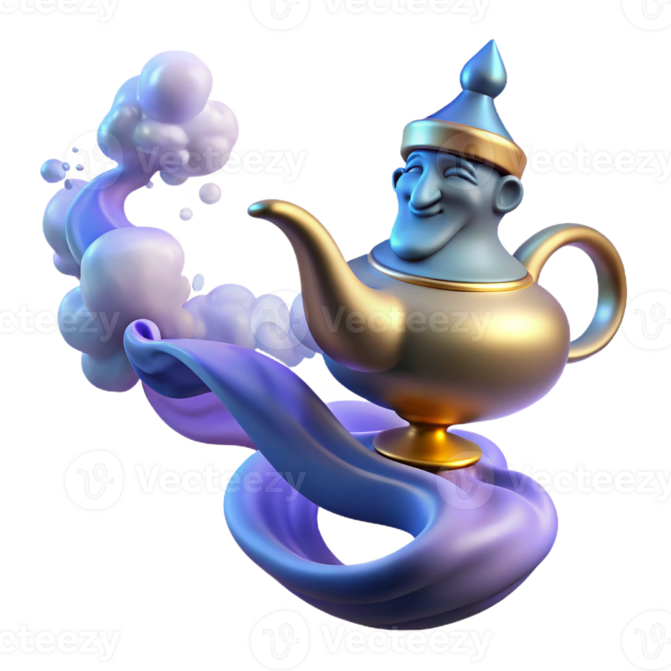 wonderful vintage A powerful djinn emerging from a magic lamp, surrounded by swirling smoke and sparks. Orientalist style detailed png