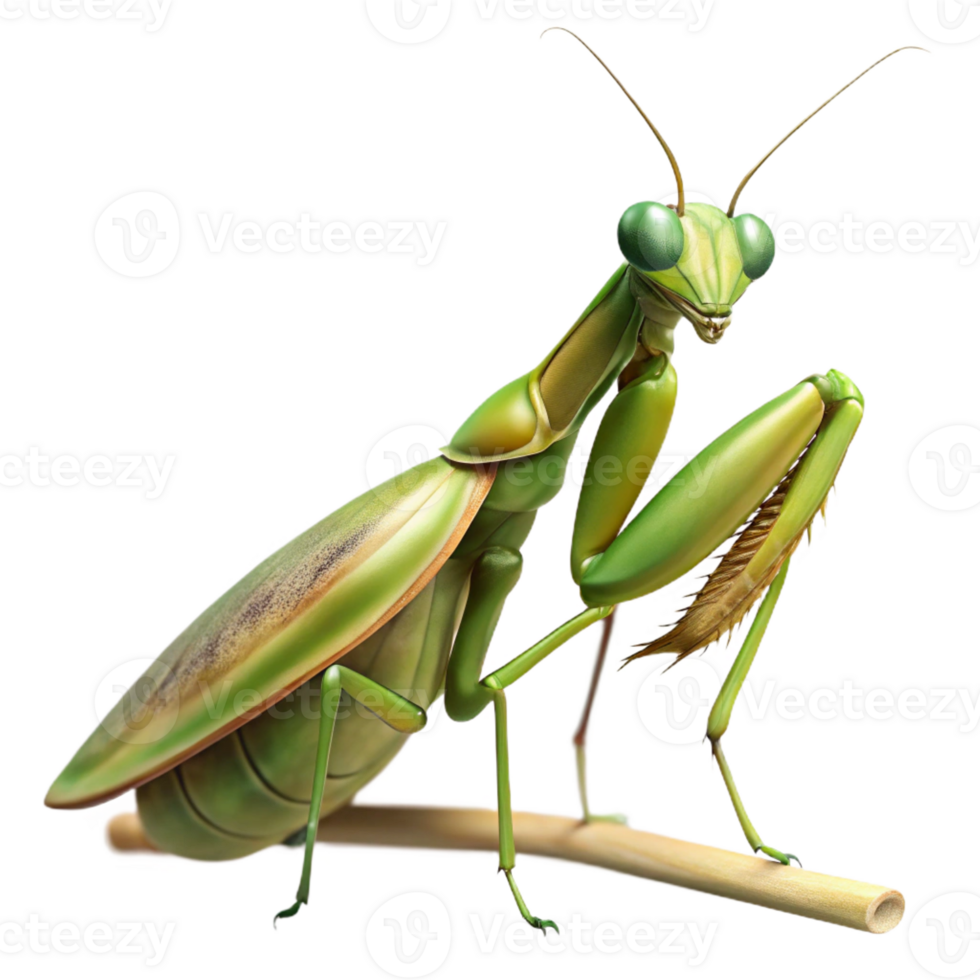 vibrant modern A praying mantis perched on a branch, studio lighting, detailed macro photography style exclusive png
