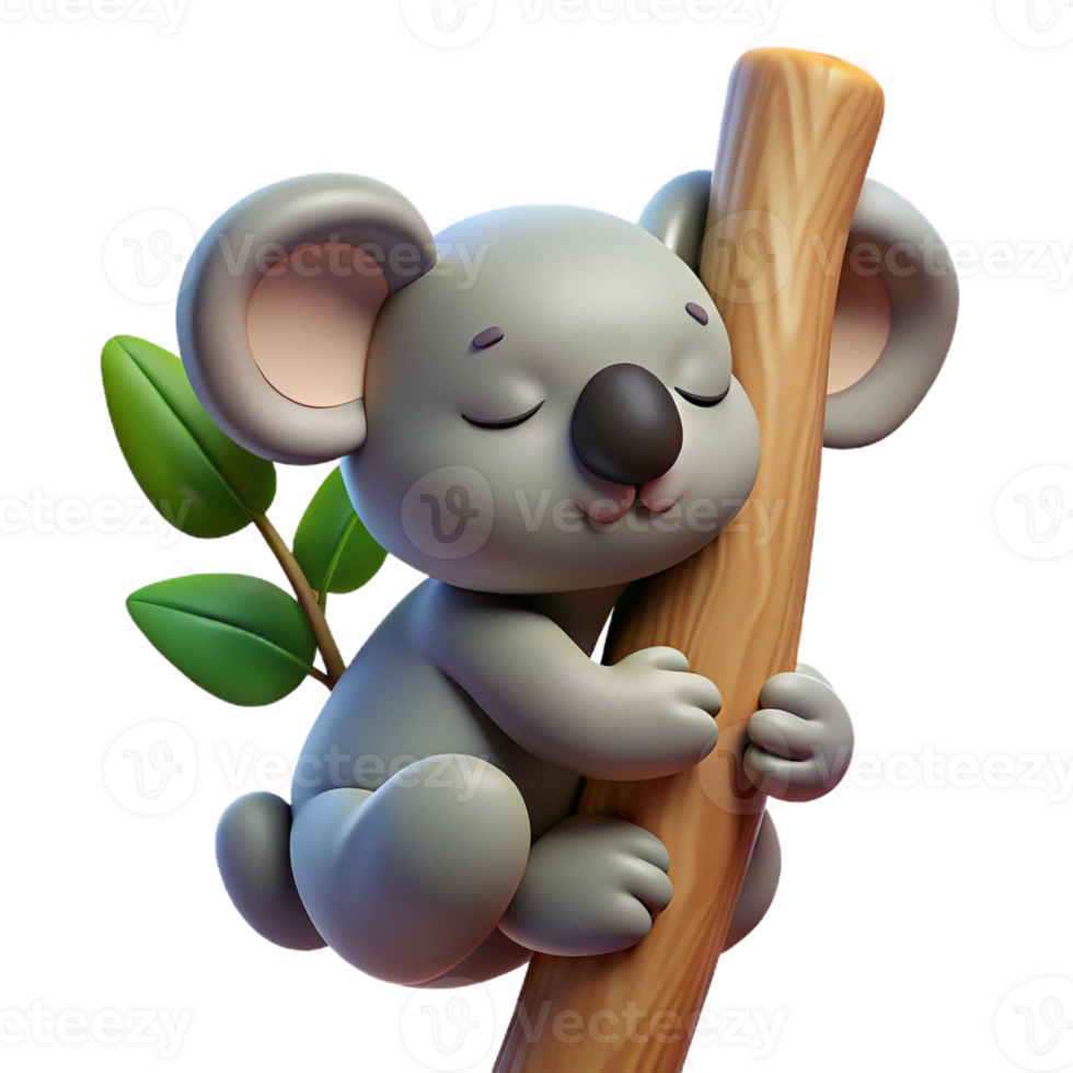 vibrant artistic A sleepy koala clinging to a eucalyptus tree, dappled sunlight, cartoon style 4K png
